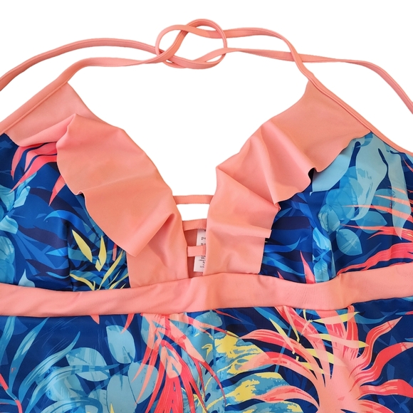 Peyton & Parker Swim Tankini Top Womens 3X Floral Tropical Halter Tie Neck Beach - Picture 3 of 9
